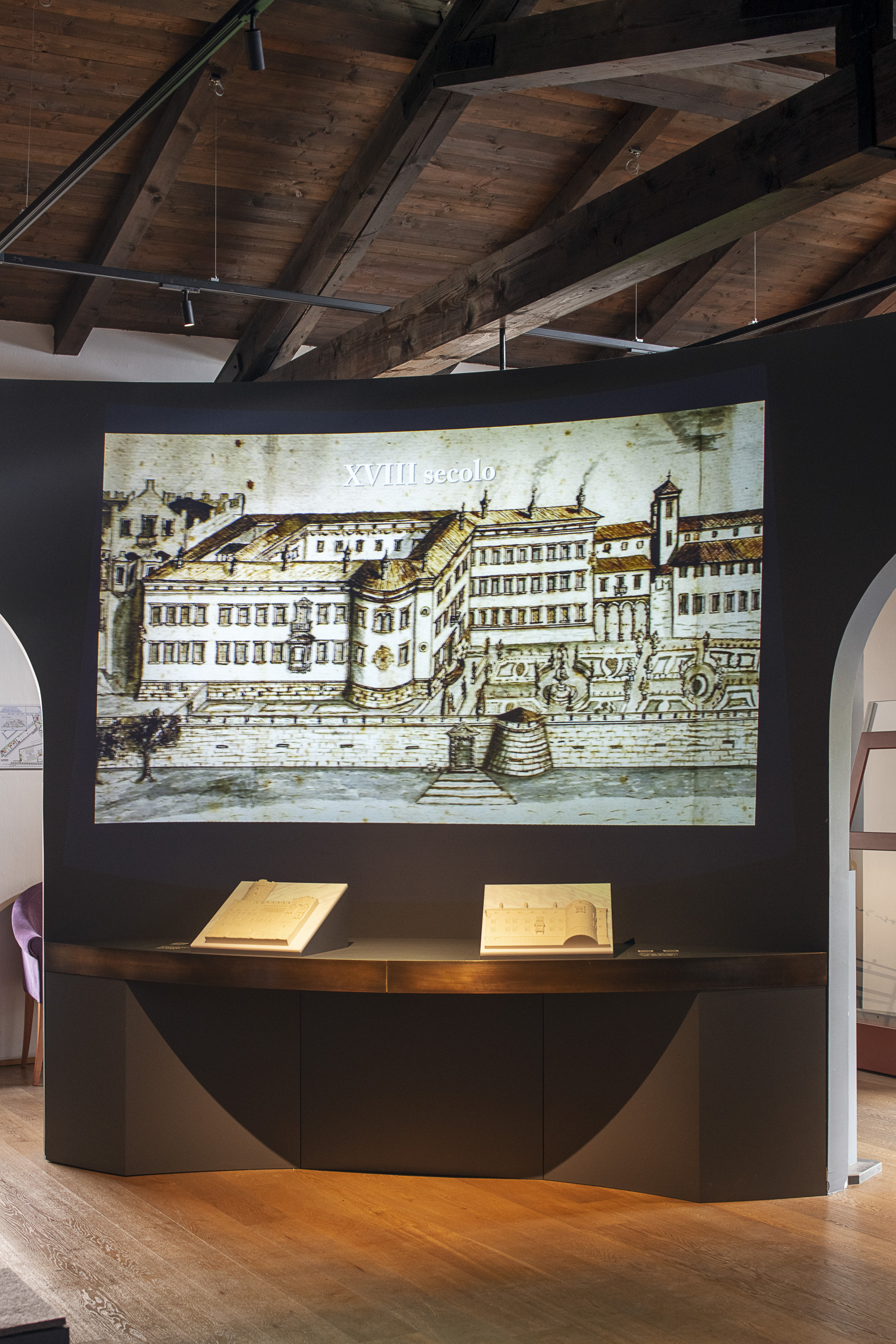 sala delle marangonerie castello del buonconsiglio allestimento museale